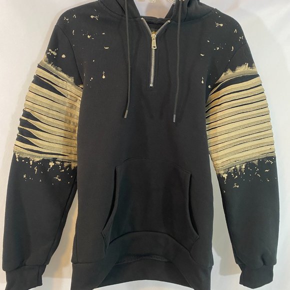 Tailored Recreation Premium Black w/ Gray Paint Hoodie Sweatshirt Men's Size - Picture 4 of 12